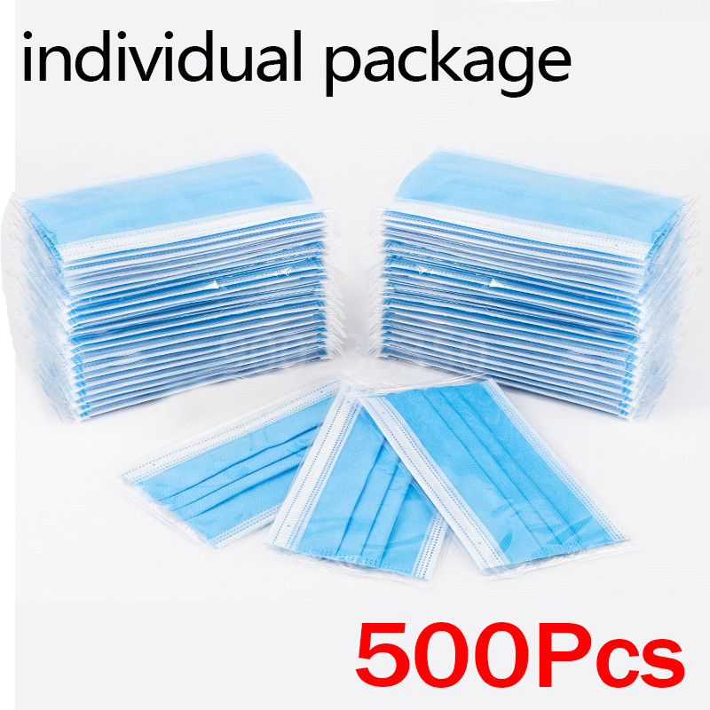 Disposable Mask Blue - 10-500 шт. Одноразовые взрослые индивидуальная упаковка