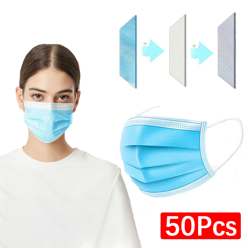 50 шт., 3-слойная маска унисек – обзор и цена Disposable Mask Blue